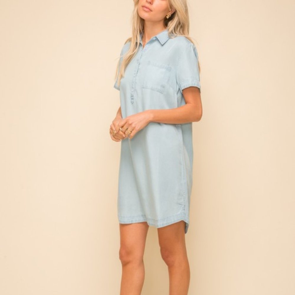 Hem & Thread Light Blue Short Sleeve Shirt Dress NWT! (fits like small)